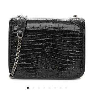 Saint Laurent Crocodile Embossed Monogram Niki Chain Wallet